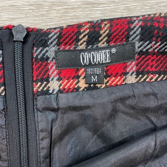 Korean Brand Wool Red an Black Plaid Slim Fit Pencil Skirt Two Patch Pockets M - Picture 4 of 9